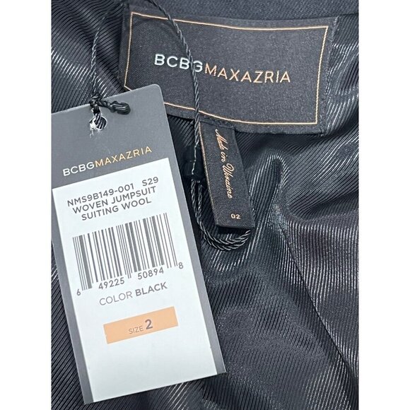 BCBGMAXAZRIA Womens Wool Blend Black Woven Suiting Jumpsuit Size 2 New - Picture 3 of 9